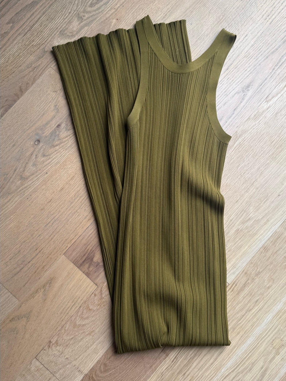 Toteme Seamless Ribbed Olive Green Tank Dress